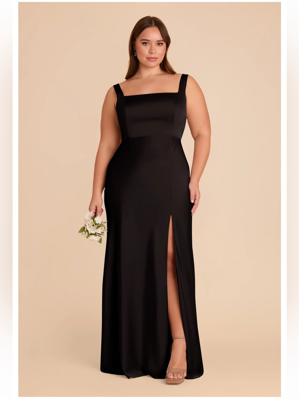 Birdie Grey Black Square-Neck Evening Dress with Thigh Slit Size L